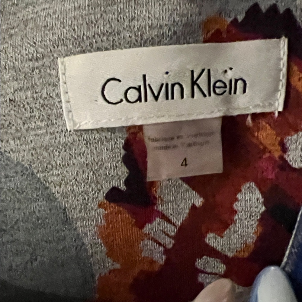 Calvin Klein Gray Dress with Red and Orange Floral Accents - Picture 2 of 6
